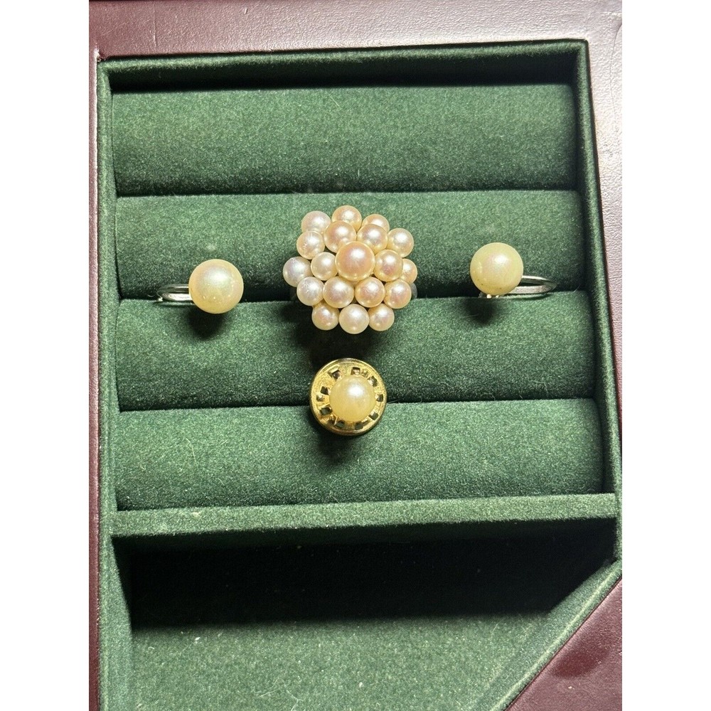 Beautiful Vtg sterling Silver 925 Cluster Pearl Ring + Earrings Size 7